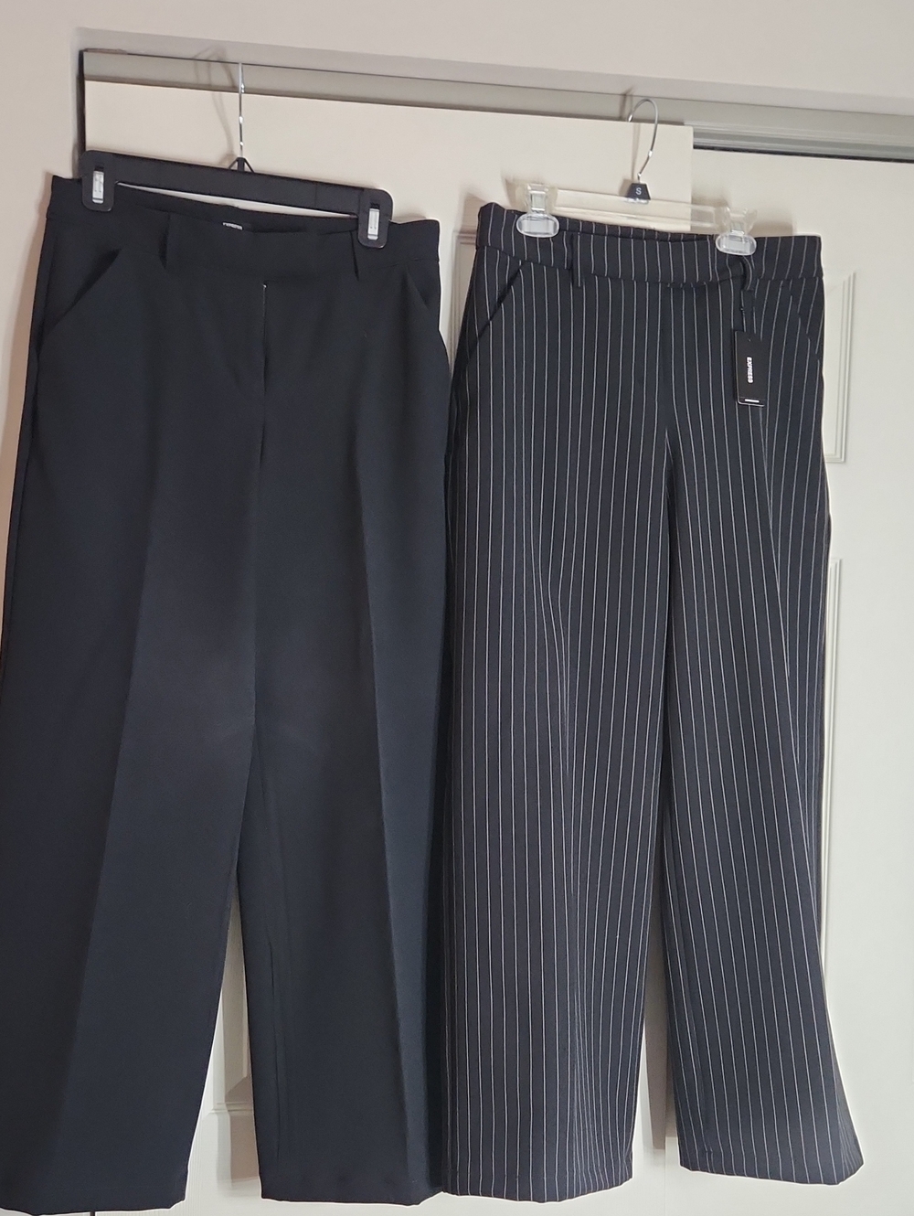 Two Express Women’s Black & Black Pinstripe Wide-Leg Trousers